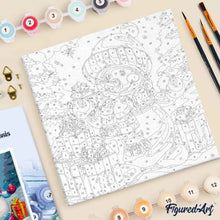 Carica l'immagine nel visualizzatore di Gallery, Mini Kit da Dipingere con i Numeri 20x20cm con cornice Pupazzo di Neve e Regali