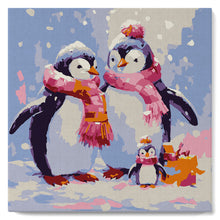 Carica l'immagine nel visualizzatore di Gallery, Mini Kit da Dipingere con i Numeri 20x20cm con cornice Famiglia di Pinguini nella Neve