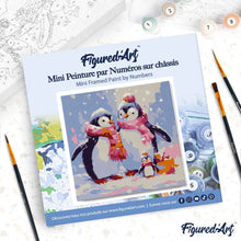 Carica l'immagine nel visualizzatore di Gallery, Mini Kit da Dipingere con i Numeri 20x20cm con cornice Famiglia di Pinguini nella Neve