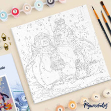 Carica l'immagine nel visualizzatore di Gallery, Mini Kit da Dipingere con i Numeri 20x20cm con cornice Famiglia di Pinguini nella Neve