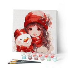 Carica l'immagine nel visualizzatore di Gallery, Mini Kit da Dipingere con i Numeri con cornice - Ragazza carina e pupazzo di neve