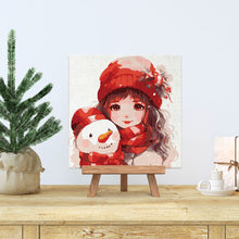 Carica l'immagine nel visualizzatore di Gallery, Mini Kit da Dipingere con i Numeri 20x20cm con cornice - Ragazza carina e pupazzo di neve