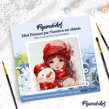 Carica l'immagine nel visualizzatore di Gallery, Mini Kit da Dipingere con i Numeri 20x20cm con cornice - Ragazza carina e pupazzo di neve
