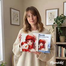 Carica l'immagine nel visualizzatore di Gallery, Mini Kit da Dipingere con i Numeri 20x20cm con cornice - Ragazza carina e pupazzo di neve
