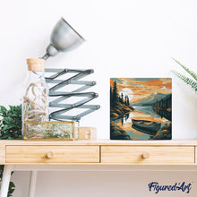 Carica l&#39;immagine nel visualizzatore di Gallery, Mini Kit da Dipingere con i Numeri 20x20cm con cornice - Lago di montagna con canoa