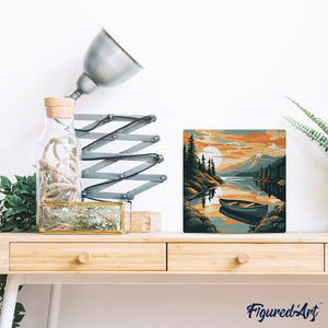 Mini Kit da Dipingere con i Numeri 20x20cm con cornice - Lago di montagna con canoa