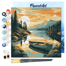 Carica l&#39;immagine nel visualizzatore di Gallery, Mini Kit da Dipingere con i Numeri 20x20cm con cornice - Lago di montagna con canoa