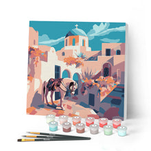 Carica l'immagine nel visualizzatore di Gallery, Mini Kit da Dipingere con i Numeri con cornice - Tra le vie di Santorini