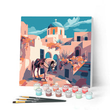 Carica l'immagine nel visualizzatore di Gallery, Mini Kit da Dipingere con i Numeri con cornice - Tra le vie di Santorini