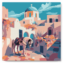Carica l'immagine nel visualizzatore di Gallery, Mini Kit da Dipingere con i Numeri 20x20cm con cornice - Tra le vie di Santorini