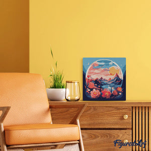 Mini Kit da Dipingere con i Numeri 20x20cm con cornice - Montagne nella sfera di vetro