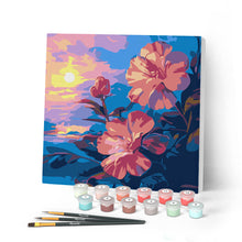 Carica l'immagine nel visualizzatore di Gallery, Mini Kit da Dipingere con i Numeri con cornice - Ibisco al tramonto