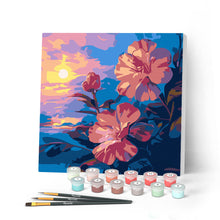 Carica l'immagine nel visualizzatore di Gallery, Mini Kit da Dipingere con i Numeri con cornice - Ibisco al tramonto