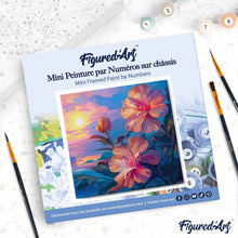 Carica l'immagine nel visualizzatore di Gallery, Mini Kit da Dipingere con i Numeri 20x20cm con cornice - Ibisco al tramonto