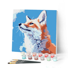 Carica l'immagine nel visualizzatore di Gallery, Mini Kit da Dipingere con i Numeri con cornice - Volpe con cielo azzurro