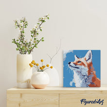 Carica l'immagine nel visualizzatore di Gallery, Mini Kit da Dipingere con i Numeri 20x20cm con cornice - Volpe con cielo azzurro