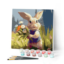 Carica l'immagine nel visualizzatore di Gallery, Mini Kit da Dipingere con i Numeri con cornice - Coniglio e fiori selvatici