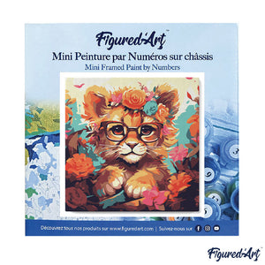 Mini Kit da Dipingere con i Numeri 20x20cm con cornice - Cucciolo di leone fantasy tra i fiori