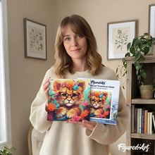 Carica l'immagine nel visualizzatore di Gallery, Mini Kit da Dipingere con i Numeri 20x20cm con cornice - Cucciolo di leone fantasy tra i fiori
