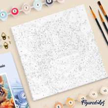 Carica l'immagine nel visualizzatore di Gallery, Mini Kit da Dipingere con i Numeri 20x20cm con cornice - Cucciolo di tigre fantasy tra i fiori