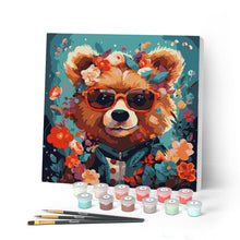Carica l'immagine nel visualizzatore di Gallery, Mini Kit da Dipingere con i Numeri con cornice - Orso fantasy tra i fiori