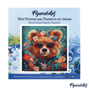 Mini Kit da Dipingere con i Numeri 20x20cm con cornice - Orso fantasy tra i fiori