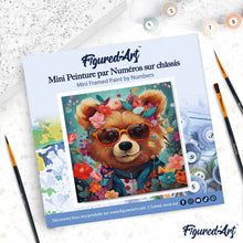 Carica l'immagine nel visualizzatore di Gallery, Mini Kit da Dipingere con i Numeri 20x20cm con cornice - Orso fantasy tra i fiori