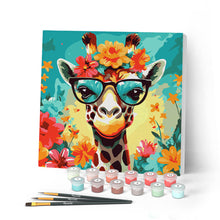 Carica l'immagine nel visualizzatore di Gallery, Mini Kit da Dipingere con i Numeri con cornice - Giraffa fantasy tra i fiori