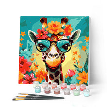 Carica l'immagine nel visualizzatore di Gallery, Mini Kit da Dipingere con i Numeri con cornice - Giraffa fantasy tra i fiori