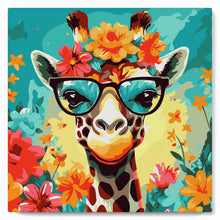 Carica l'immagine nel visualizzatore di Gallery, Mini Kit da Dipingere con i Numeri 20x20cm con cornice - Giraffa fantasy tra i fiori