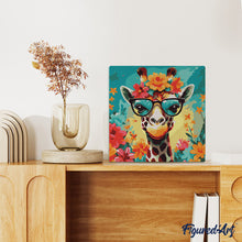 Carica l'immagine nel visualizzatore di Gallery, Mini Kit da Dipingere con i Numeri 20x20cm con cornice - Giraffa fantasy tra i fiori