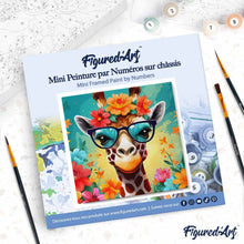 Carica l'immagine nel visualizzatore di Gallery, Mini Kit da Dipingere con i Numeri 20x20cm con cornice - Giraffa fantasy tra i fiori