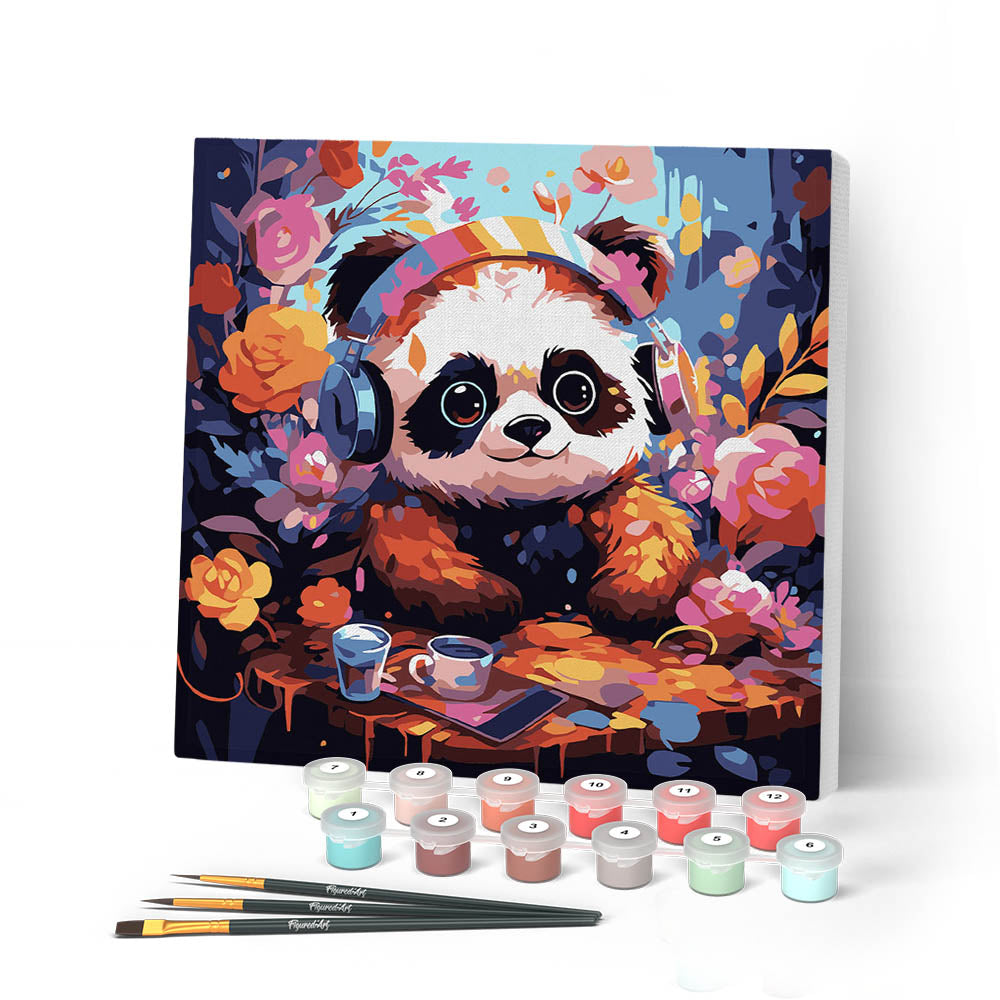 GOUGOUFAFA Kit Dipingere Con I Numeri Per Bambini - Con Cornice - Tema Panda Cartoon - Facile E Divertente - Età 4-12 Anni - 2
