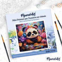 Carica l'immagine nel visualizzatore di Gallery, Mini Kit da Dipingere con i Numeri 20x20cm con cornice - Panda fantasy tra i fiori