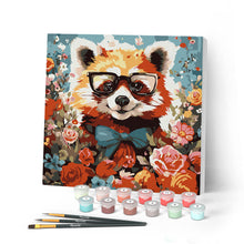 Carica l'immagine nel visualizzatore di Gallery, Mini Kit da Dipingere con i Numeri con cornice - Panda rosso fantasy tra i fiori
