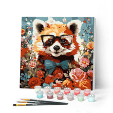 Carica l'immagine nel visualizzatore di Gallery, Mini Kit da Dipingere con i Numeri con cornice - Panda rosso fantasy tra i fiori