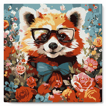 Carica l'immagine nel visualizzatore di Gallery, Mini Kit da Dipingere con i Numeri 20x20cm con cornice - Panda rosso fantasy tra i fiori