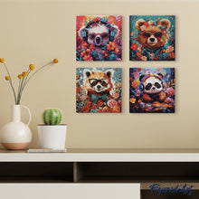 Carica l'immagine nel visualizzatore di Gallery, Mini Kit da Dipingere con i Numeri 20x20cm con cornice - Panda rosso fantasy tra i fiori