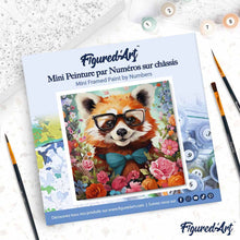 Carica l'immagine nel visualizzatore di Gallery, Mini Kit da Dipingere con i Numeri 20x20cm con cornice - Panda rosso fantasy tra i fiori
