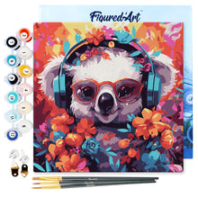 Carica l&#39;immagine nel visualizzatore di Gallery, Mini Kit da Dipingere con i Numeri 20x20cm con cornice - Koala fantasy tra i fiori