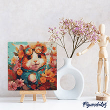 Carica l'immagine nel visualizzatore di Gallery, Mini Kit da Dipingere con i Numeri 20x20cm con cornice - Criceto fantasy tra i fiori