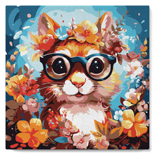 Carica l&#39;immagine nel visualizzatore di Gallery, Mini Kit da Dipingere con i Numeri con cornice - Scoiattolo fantasy tra i fiori