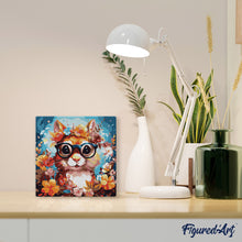 Carica l&#39;immagine nel visualizzatore di Gallery, Mini Kit da Dipingere con i Numeri 20x20cm con cornice - Scoiattolo fantasy tra i fiori
