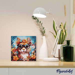 Mini Kit da Dipingere con i Numeri 20x20cm con cornice - Scoiattolo fantasy tra i fiori