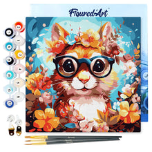 Carica l&#39;immagine nel visualizzatore di Gallery, Mini Kit da Dipingere con i Numeri 20x20cm con cornice - Scoiattolo fantasy tra i fiori