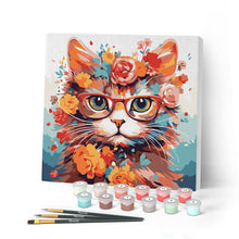 Carica l'immagine nel visualizzatore di Gallery, Mini Kit da Dipingere con i Numeri con cornice - Gatto fantasy tra i fiori