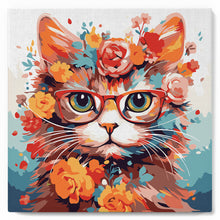 Carica l'immagine nel visualizzatore di Gallery, Mini Kit da Dipingere con i Numeri 20x20cm con cornice - Gatto fantasy tra i fiori