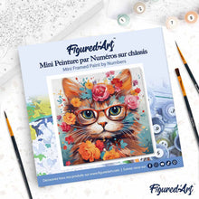 Carica l'immagine nel visualizzatore di Gallery, Mini Kit da Dipingere con i Numeri 20x20cm con cornice - Gatto fantasy tra i fiori