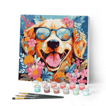 Carica l'immagine nel visualizzatore di Gallery, Mini Kit da Dipingere con i Numeri con cornice - Cane fantasy tra i fiori