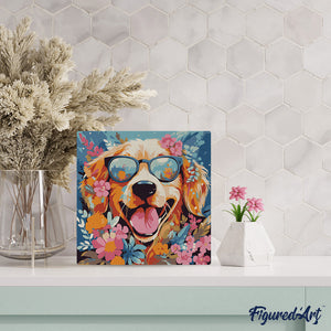 Mini Kit da Dipingere con i Numeri 20x20cm con cornice - Cane fantasy tra i fiori